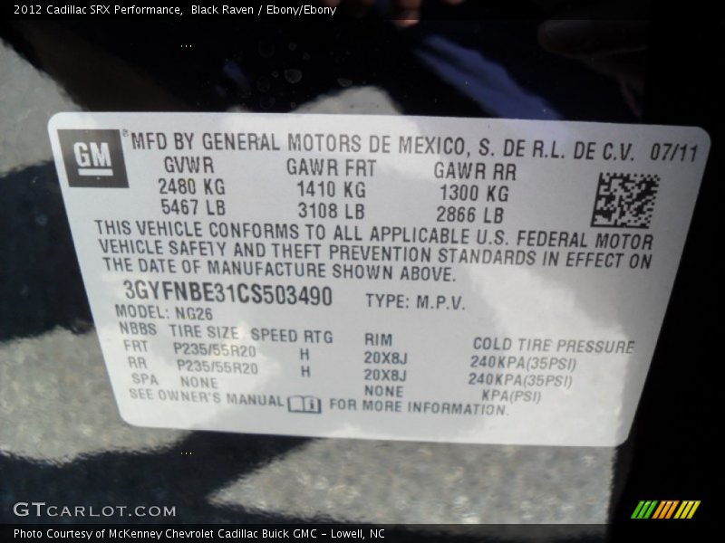 Black Raven / Ebony/Ebony 2012 Cadillac SRX Performance