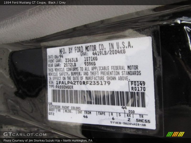 1994 Mustang GT Coupe Black Color Code UA