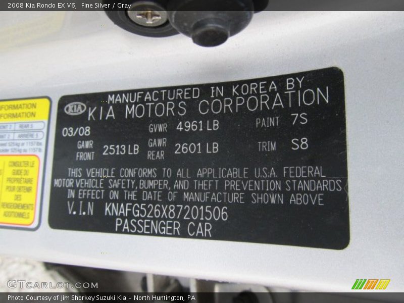 Fine Silver / Gray 2008 Kia Rondo EX V6