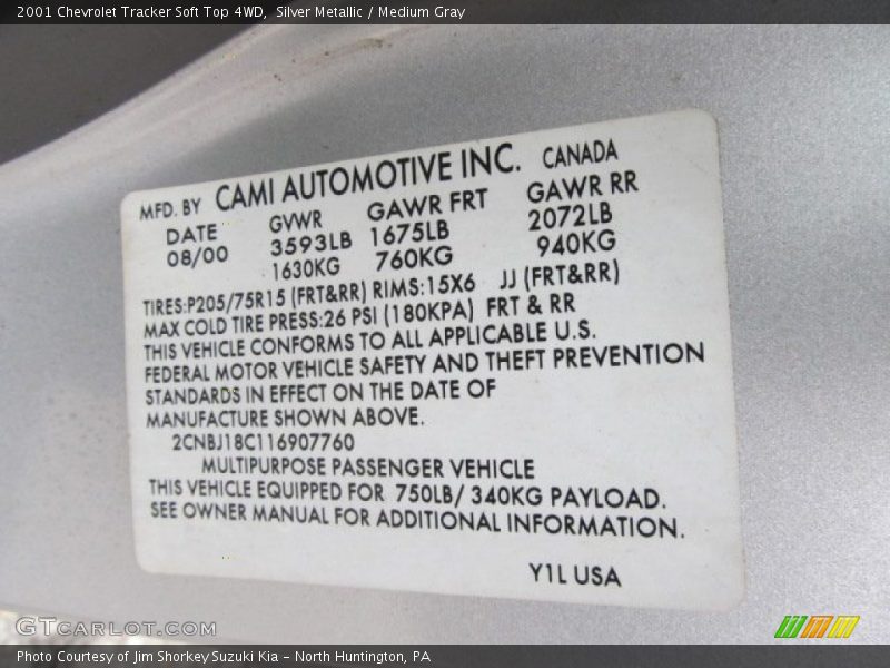 Silver Metallic / Medium Gray 2001 Chevrolet Tracker Soft Top 4WD