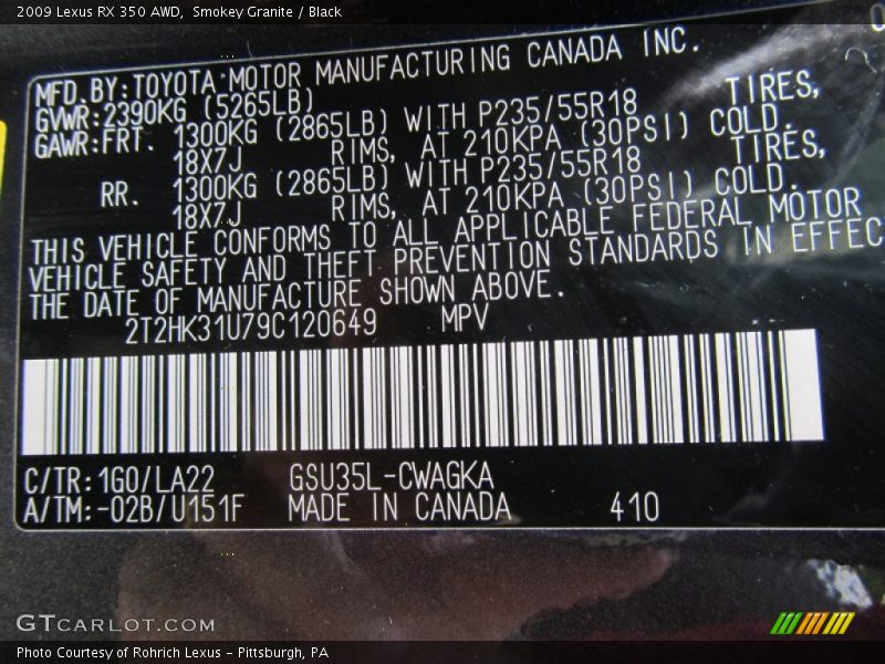 Smokey Granite / Black 2009 Lexus RX 350 AWD