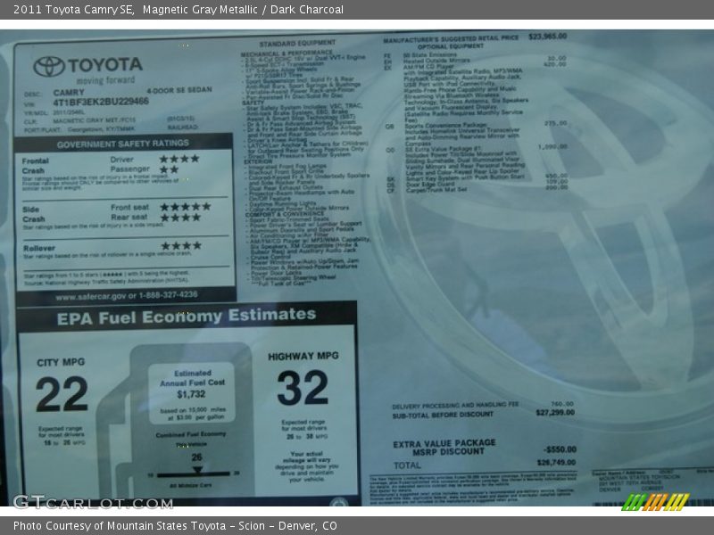 Magnetic Gray Metallic / Dark Charcoal 2011 Toyota Camry SE