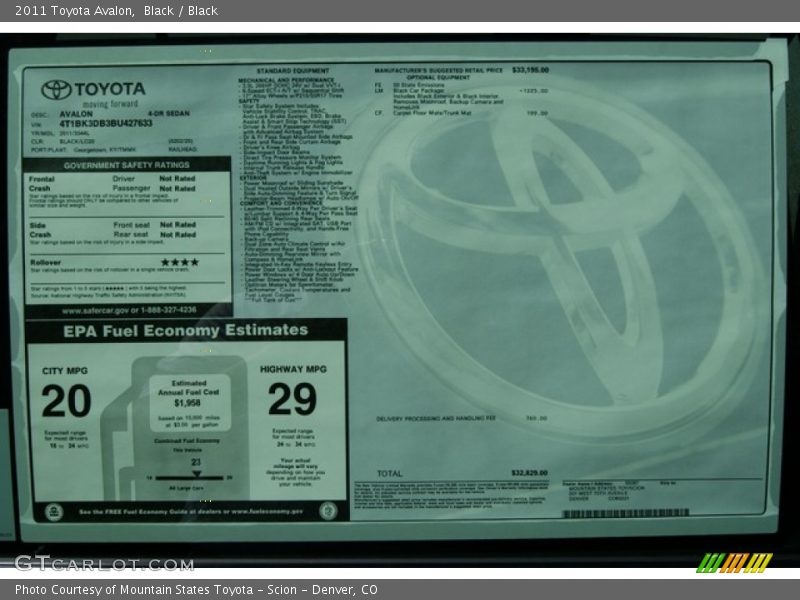 Black / Black 2011 Toyota Avalon