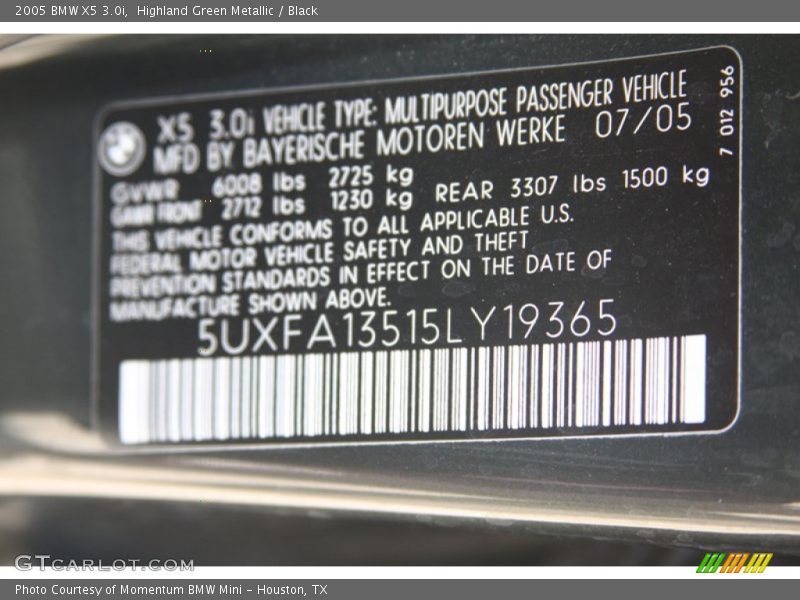 Highland Green Metallic / Black 2005 BMW X5 3.0i