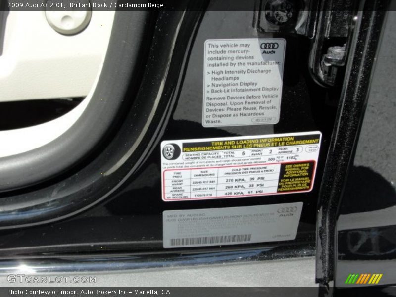 Info Tag of 2009 A3 2.0T