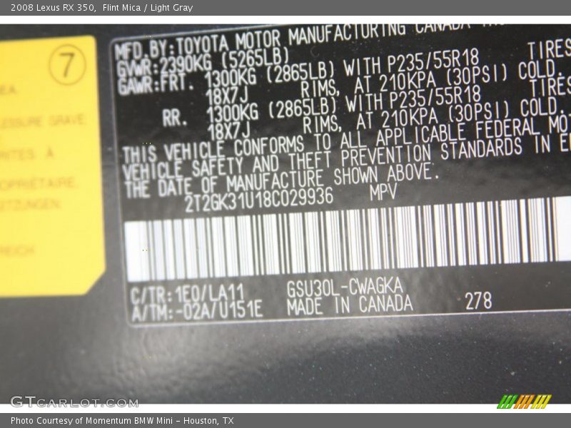 Flint Mica / Light Gray 2008 Lexus RX 350