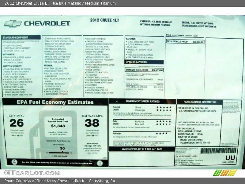  2012 Cruze LT Window Sticker