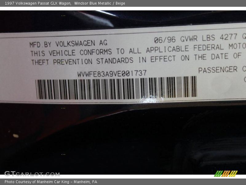 Windsor Blue Metallic / Beige 1997 Volkswagen Passat GLX Wagon