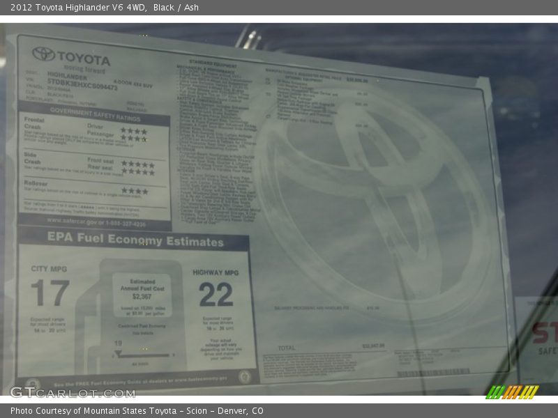 Black / Ash 2012 Toyota Highlander V6 4WD