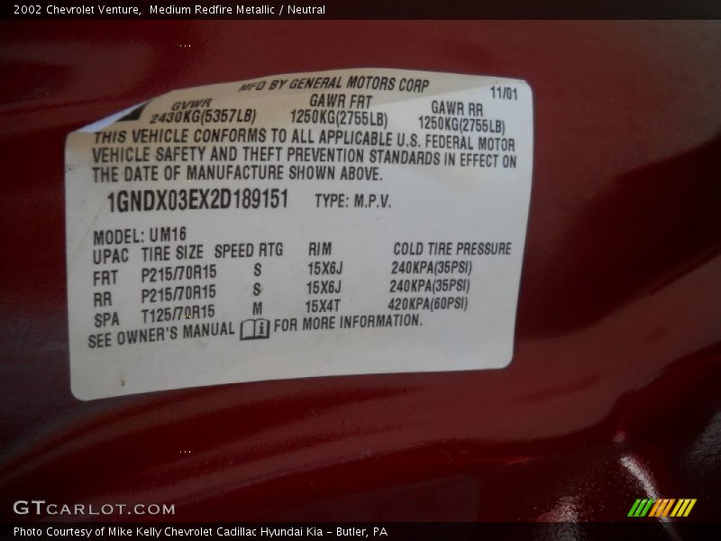 Medium Redfire Metallic / Neutral 2002 Chevrolet Venture