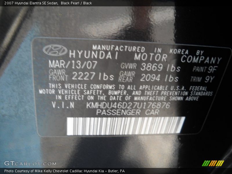 Black Pearl / Black 2007 Hyundai Elantra SE Sedan