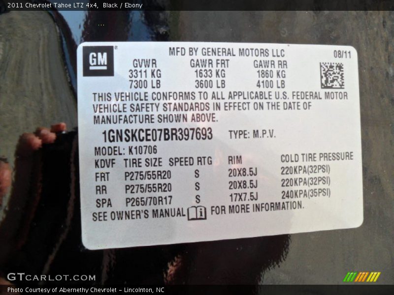 Black / Ebony 2011 Chevrolet Tahoe LTZ 4x4