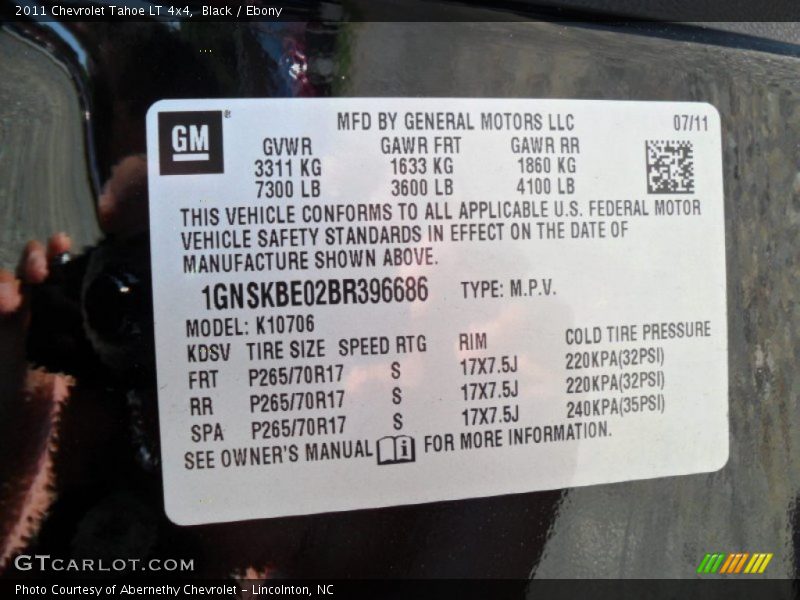 Black / Ebony 2011 Chevrolet Tahoe LT 4x4