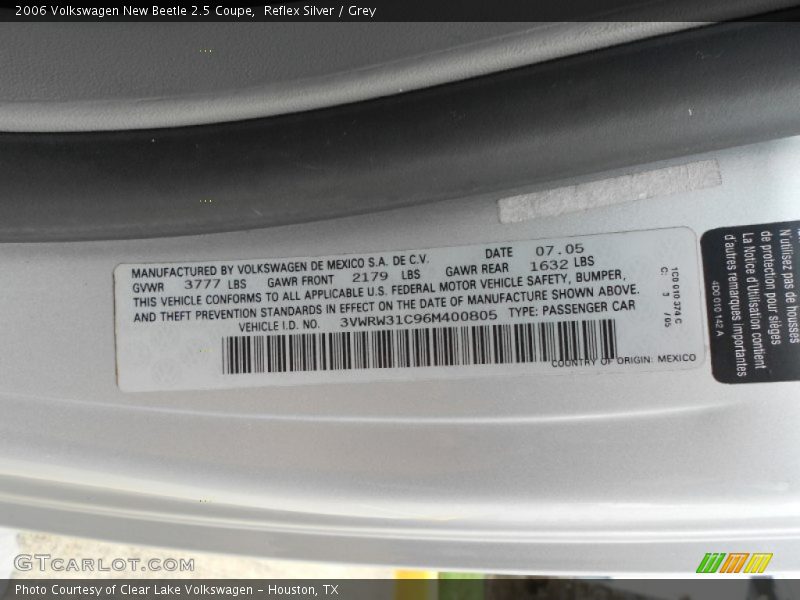 Reflex Silver / Grey 2006 Volkswagen New Beetle 2.5 Coupe