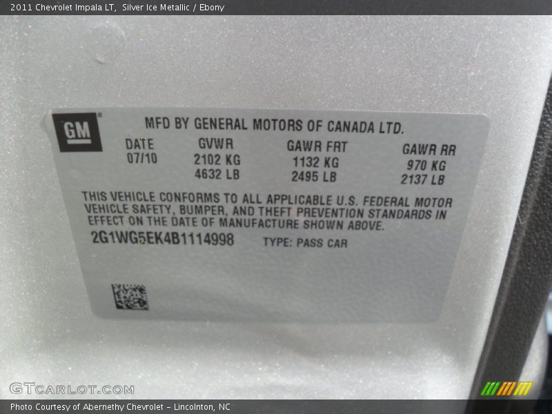 Silver Ice Metallic / Ebony 2011 Chevrolet Impala LT