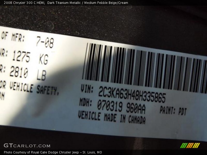 Dark Titanium Metallic / Medium Pebble Beige/Cream 2008 Chrysler 300 C HEMI