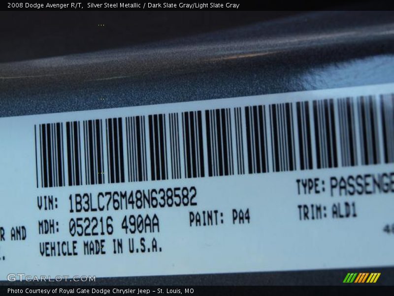 Silver Steel Metallic / Dark Slate Gray/Light Slate Gray 2008 Dodge Avenger R/T