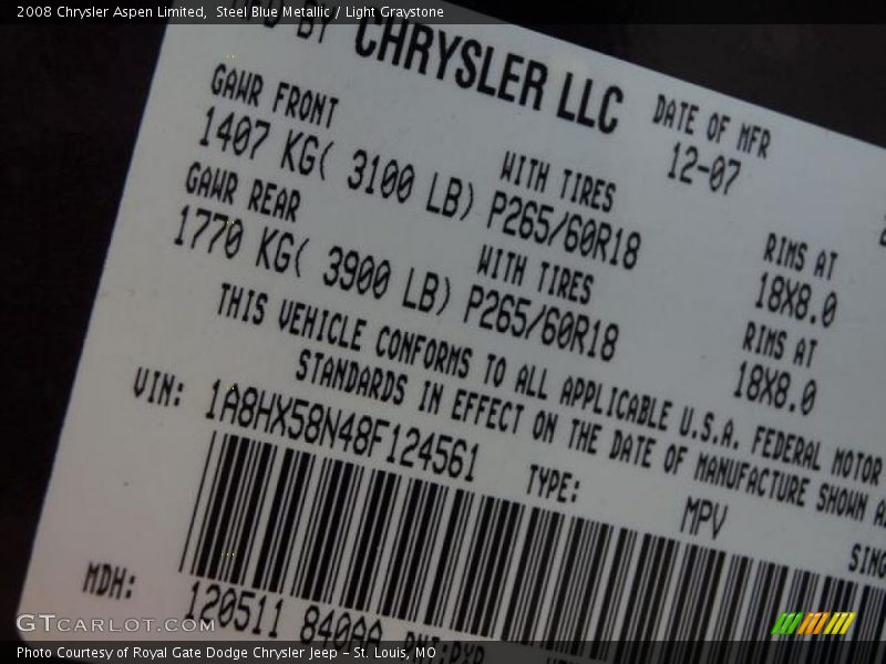 Steel Blue Metallic / Light Graystone 2008 Chrysler Aspen Limited