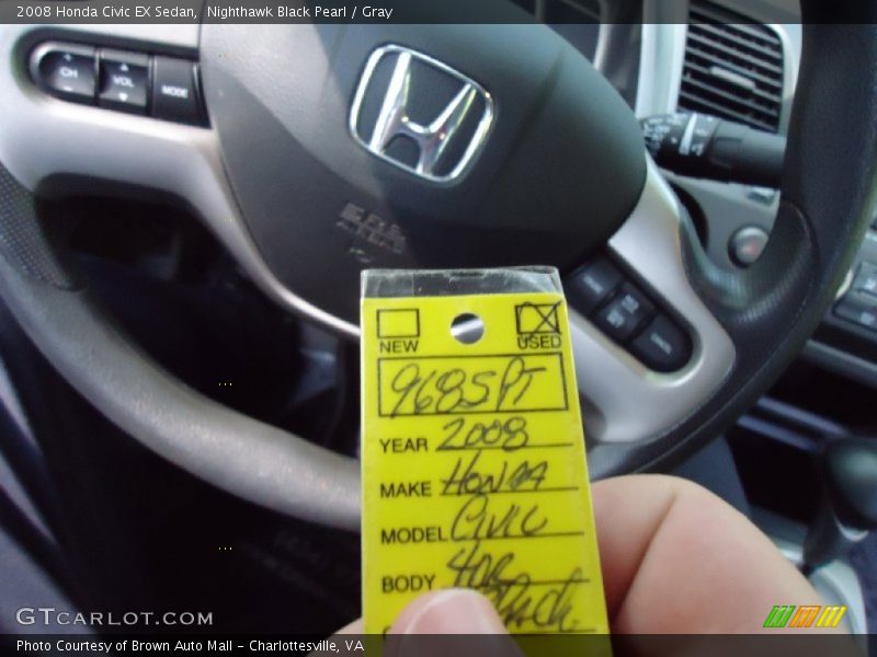 Nighthawk Black Pearl / Gray 2008 Honda Civic EX Sedan