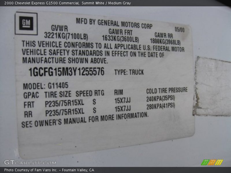 Summit White / Medium Gray 2000 Chevrolet Express G1500 Commercial