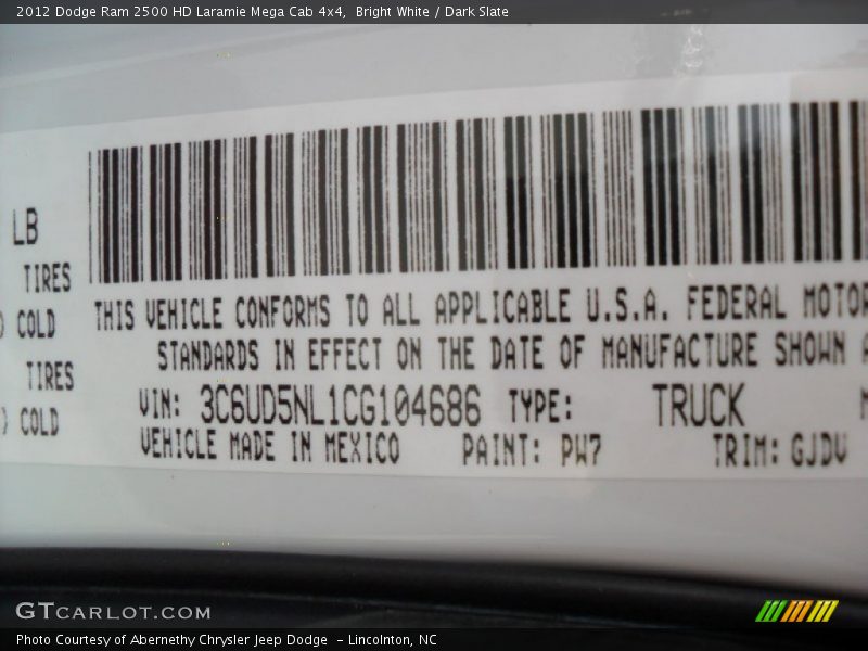 Bright White / Dark Slate 2012 Dodge Ram 2500 HD Laramie Mega Cab 4x4