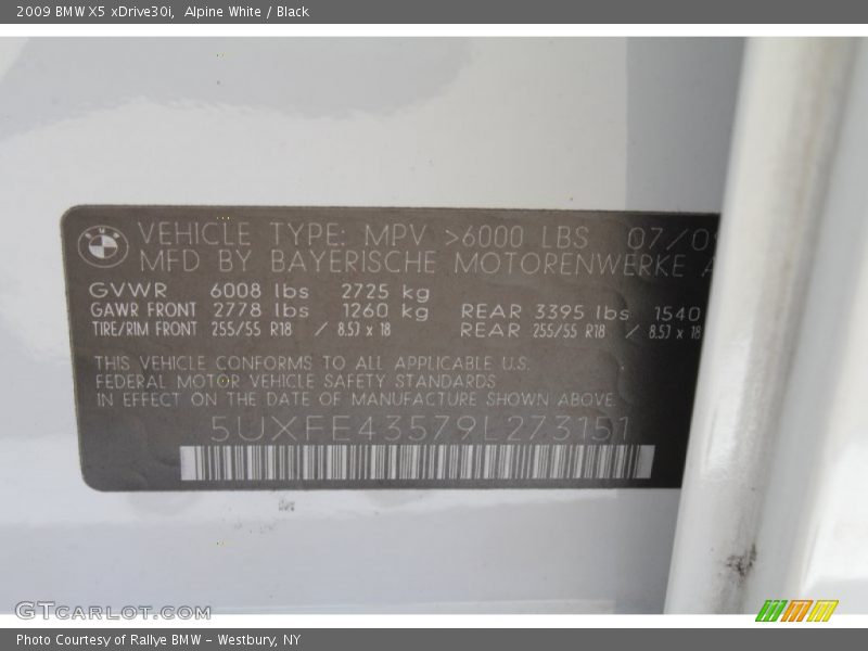 Alpine White / Black 2009 BMW X5 xDrive30i