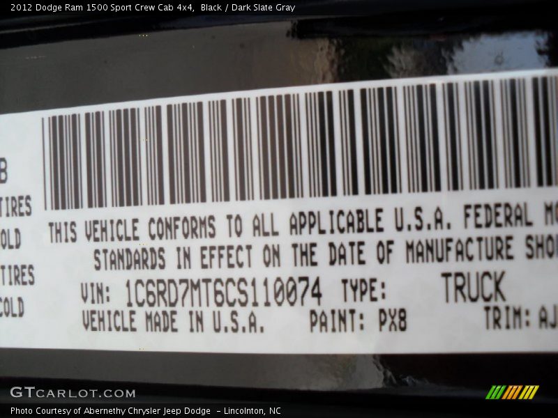 2012 Ram 1500 Sport Crew Cab 4x4 Black Color Code PX8