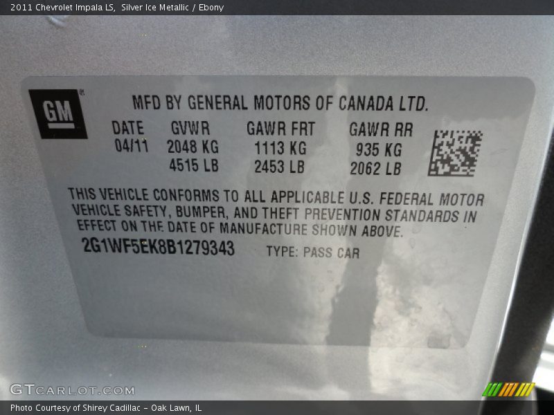 Silver Ice Metallic / Ebony 2011 Chevrolet Impala LS