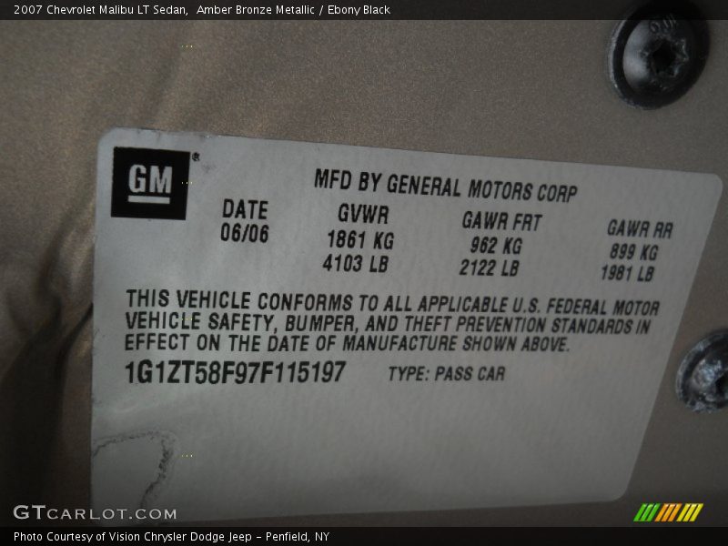 Amber Bronze Metallic / Ebony Black 2007 Chevrolet Malibu LT Sedan