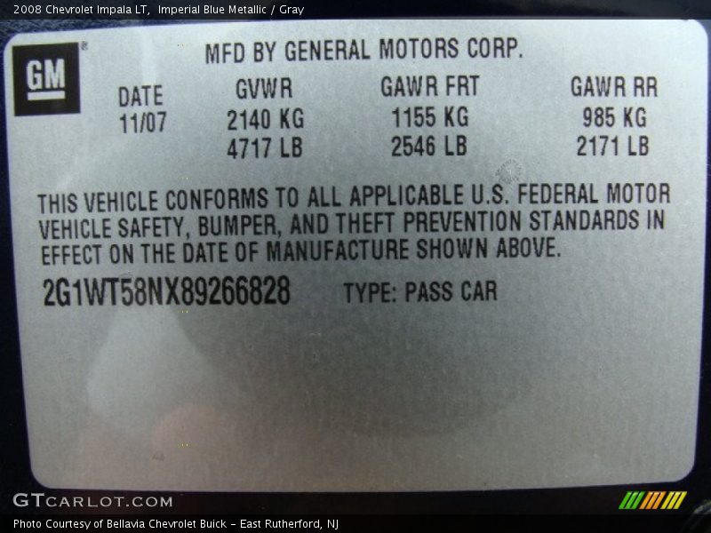 Imperial Blue Metallic / Gray 2008 Chevrolet Impala LT