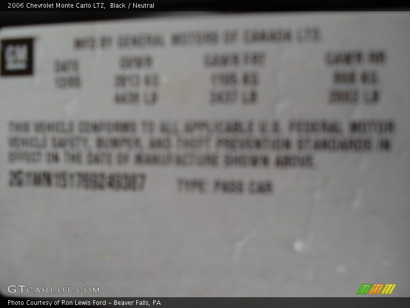 Black / Neutral 2006 Chevrolet Monte Carlo LTZ