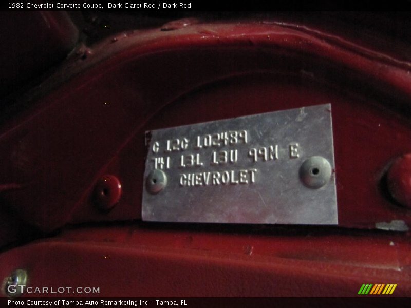Info Tag of 1982 Corvette Coupe