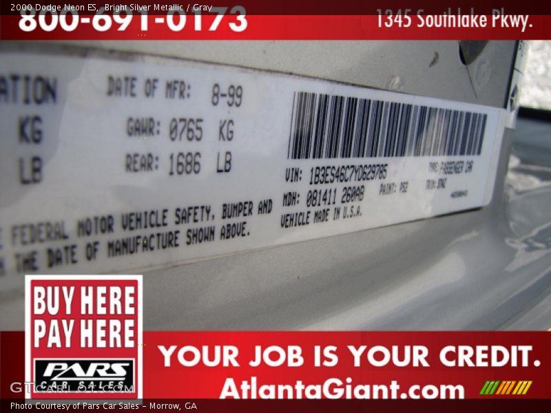 Bright Silver Metallic / Gray 2000 Dodge Neon ES