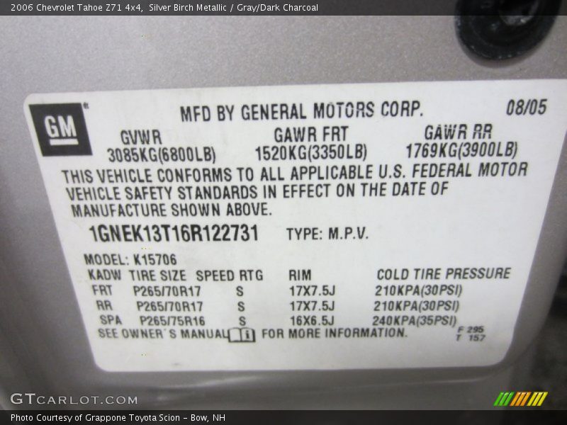 Silver Birch Metallic / Gray/Dark Charcoal 2006 Chevrolet Tahoe Z71 4x4
