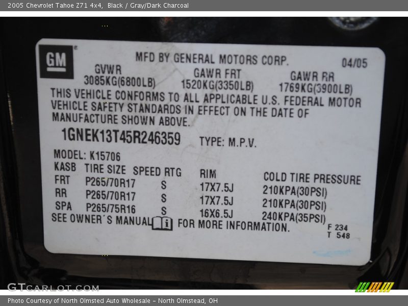 Black / Gray/Dark Charcoal 2005 Chevrolet Tahoe Z71 4x4