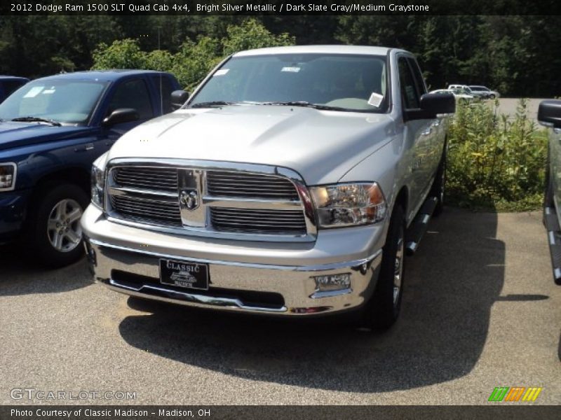 Bright Silver Metallic / Dark Slate Gray/Medium Graystone 2012 Dodge Ram 1500 SLT Quad Cab 4x4