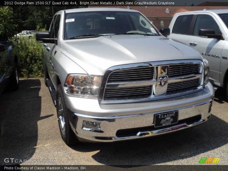 Bright Silver Metallic / Dark Slate Gray/Medium Graystone 2012 Dodge Ram 1500 SLT Quad Cab 4x4