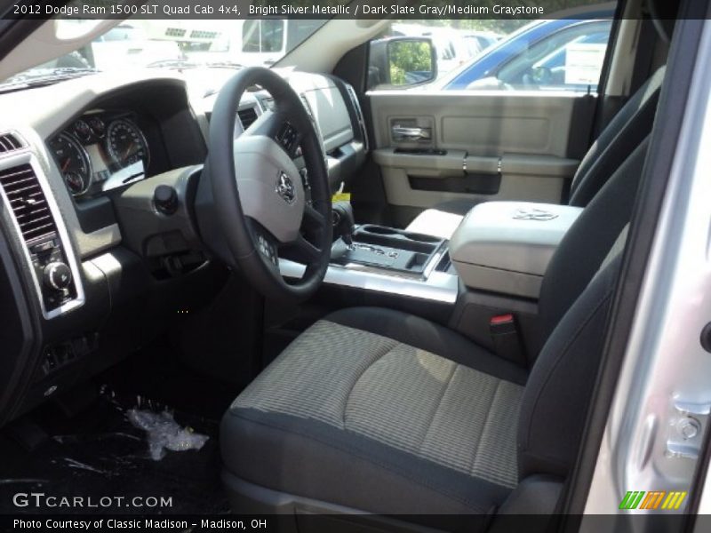 Bright Silver Metallic / Dark Slate Gray/Medium Graystone 2012 Dodge Ram 1500 SLT Quad Cab 4x4