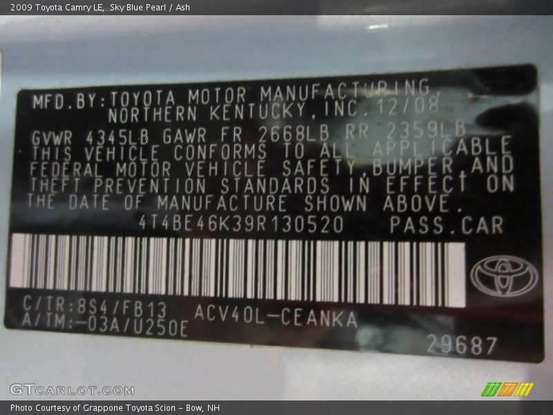 Sky Blue Pearl / Ash 2009 Toyota Camry LE