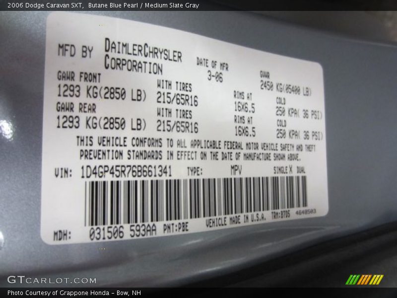 Butane Blue Pearl / Medium Slate Gray 2006 Dodge Caravan SXT