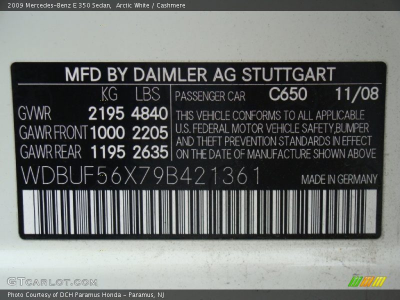 Arctic White / Cashmere 2009 Mercedes-Benz E 350 Sedan