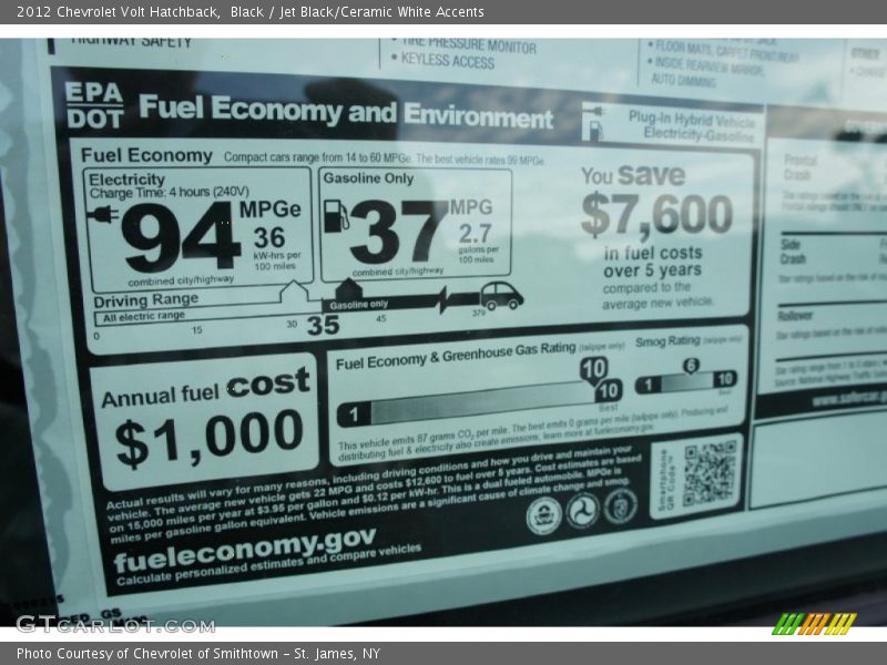  2012 Volt Hatchback Window Sticker