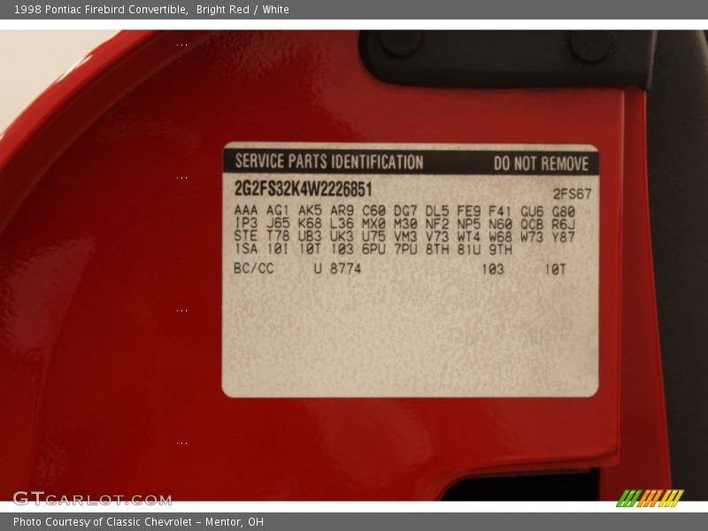 Bright Red / White 1998 Pontiac Firebird Convertible