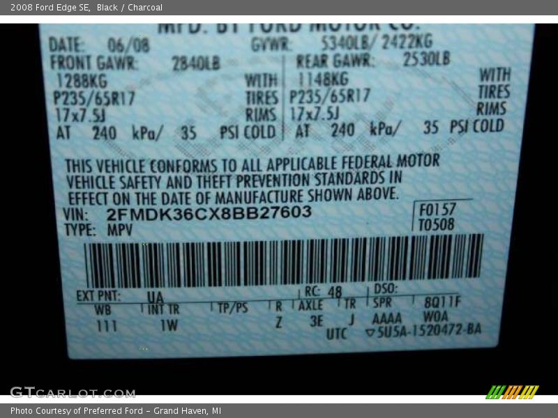 Black / Charcoal 2008 Ford Edge SE