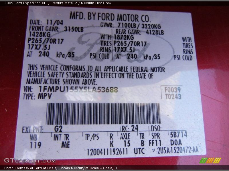 Redfire Metallic / Medium Flint Grey 2005 Ford Expedition XLT