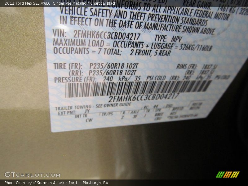2012 Flex SEL AWD Ginger Ale Metallic Color Code JY