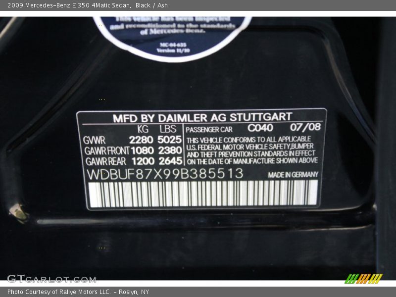 Black / Ash 2009 Mercedes-Benz E 350 4Matic Sedan