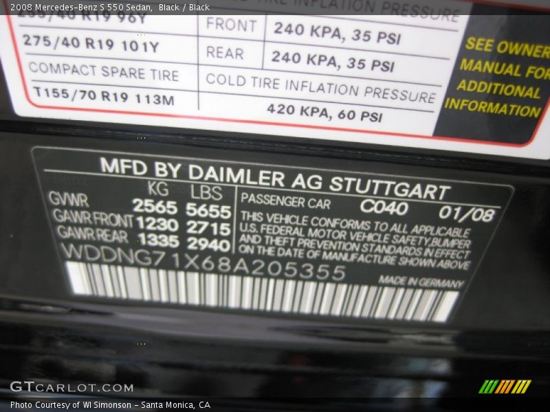 Black / Black 2008 Mercedes-Benz S 550 Sedan