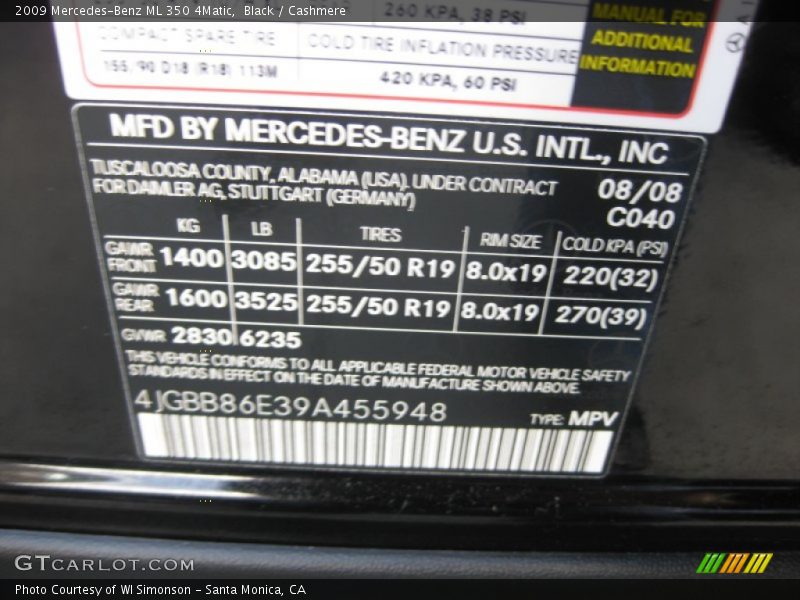 Black / Cashmere 2009 Mercedes-Benz ML 350 4Matic