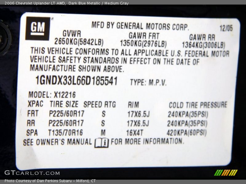 Dark Blue Metallic / Medium Gray 2006 Chevrolet Uplander LT AWD